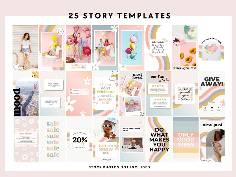 Rainbow Retro Instagram Story Templates Canva, IG Stories, Instagram Branding, Social Media Templates, Editable Story Templates - Dani image 2