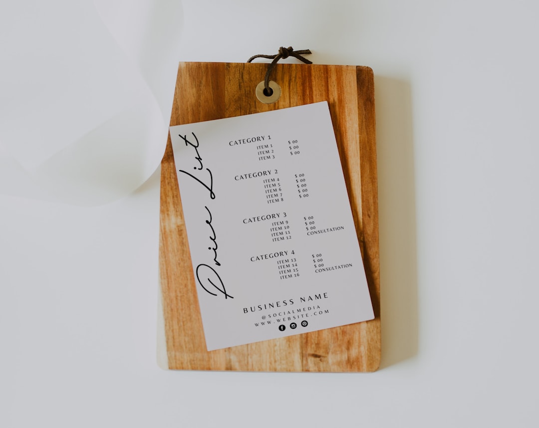 DIY Printable Price List Template Editable Price Sheet Pricing List ...