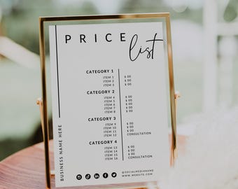 Modern Price List Canva Template, Editable DIY Price Sheet, Printable Price Menu, Hair Stylist Price Sheet, Pricing Chart Sign - Alina