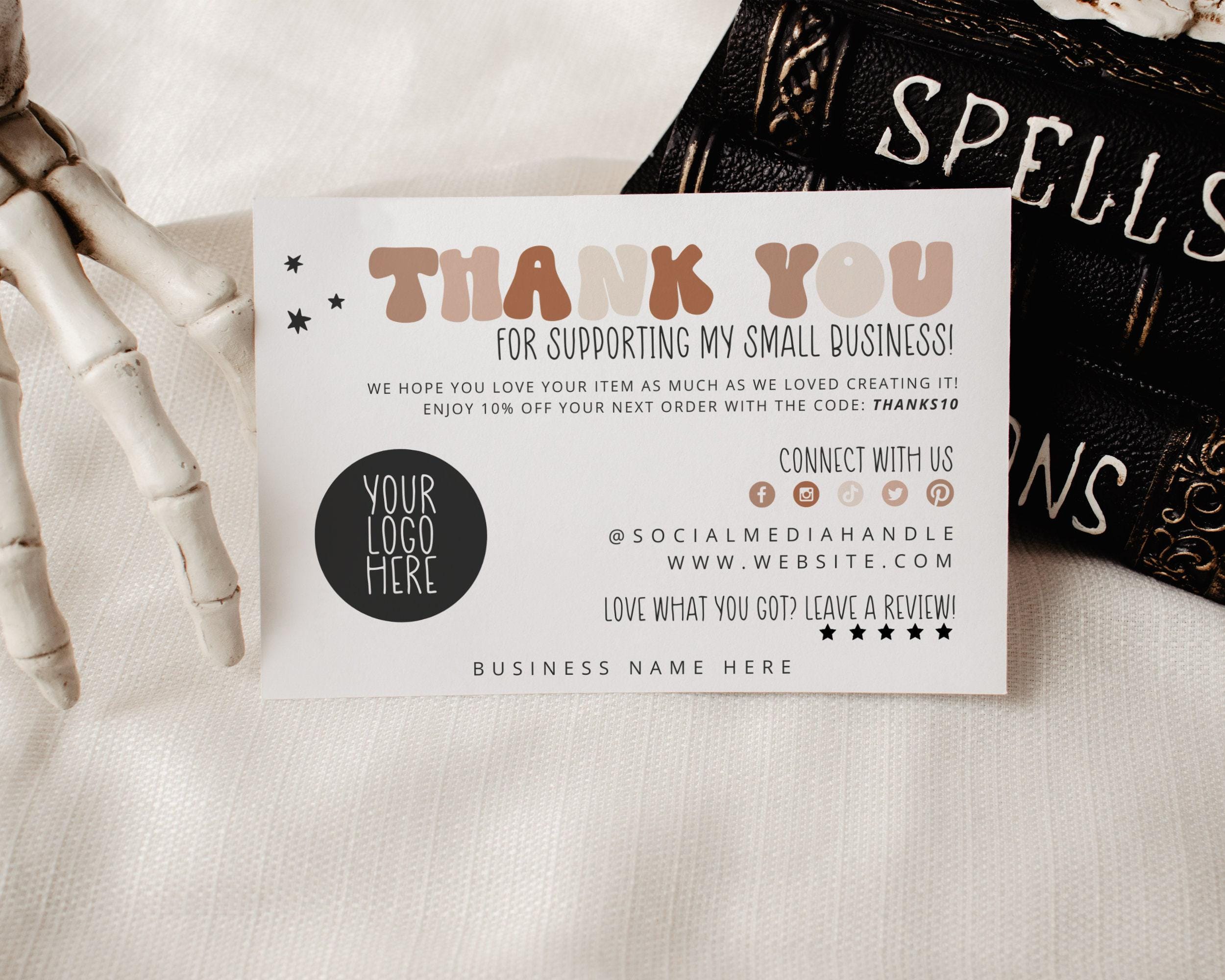 Boho Halloween Business Thank You Card Template, Editable Small ...