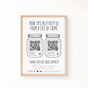 Funny Printable Virtual Tip Jar Venmo Cashapp Payment Sign, QR Code Sign Template, Editable Tips Accepted Sign Canva, Instant Download