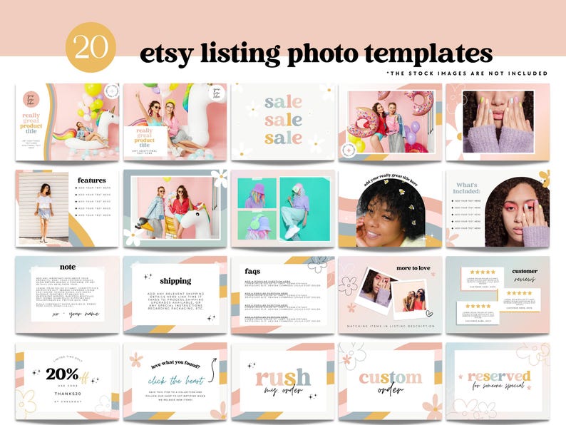 Rainbow Etsy Shop Template Kit Canva, Pastel Etsy Banner with Listing ...
