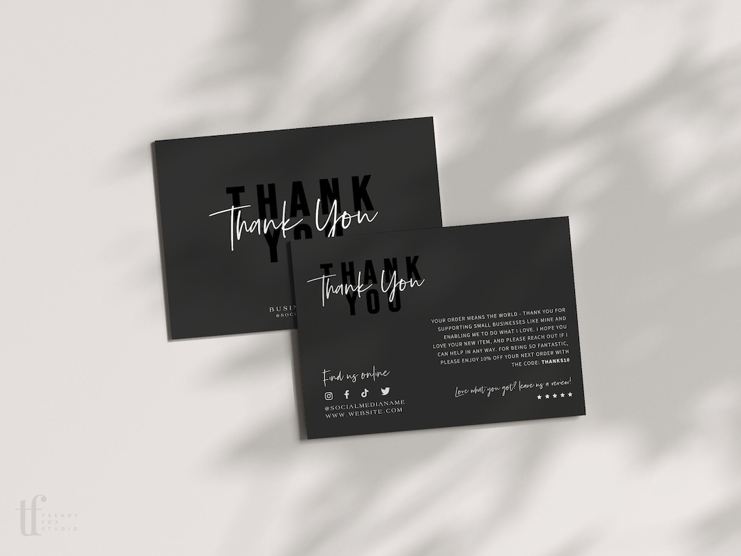 EDITABLE Black Luxury Business Thank You Card Canva Template, Customer ...