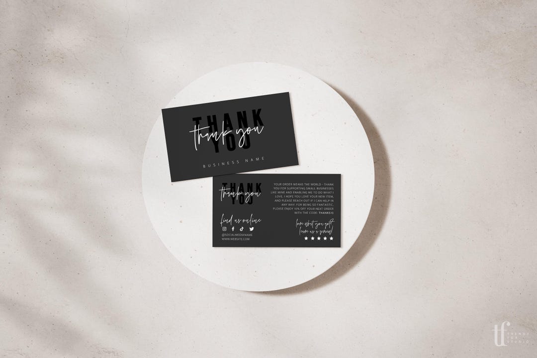 EDITABLE Black Luxury Business Card Thank You Template, Mini Customer ...