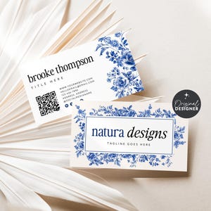 Blue Chinoiserie Business Card Canva Template QR Code, Instant Download, Printable Business Card Template, DIY Editable Calling Card, Toile