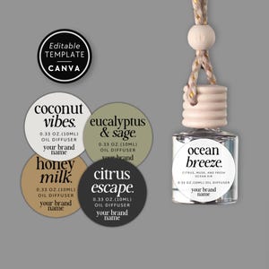 Round Car Diffuser Label Template Canva, Editable Circle Label, DIY Diffuser Oil Air Freshener Label, Printable Diffuser Sticker - Cove