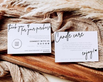 Candle Business Thank You Card Canva Template, Printable Candle Care Card Package Insert - Mae