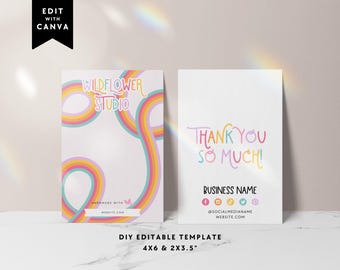 Pastel Rainbow Hair Bow Display Card Canva Template, Hair Clip Packaging, Editable Barrette Backing Card, Jewelry Display Card - Amara