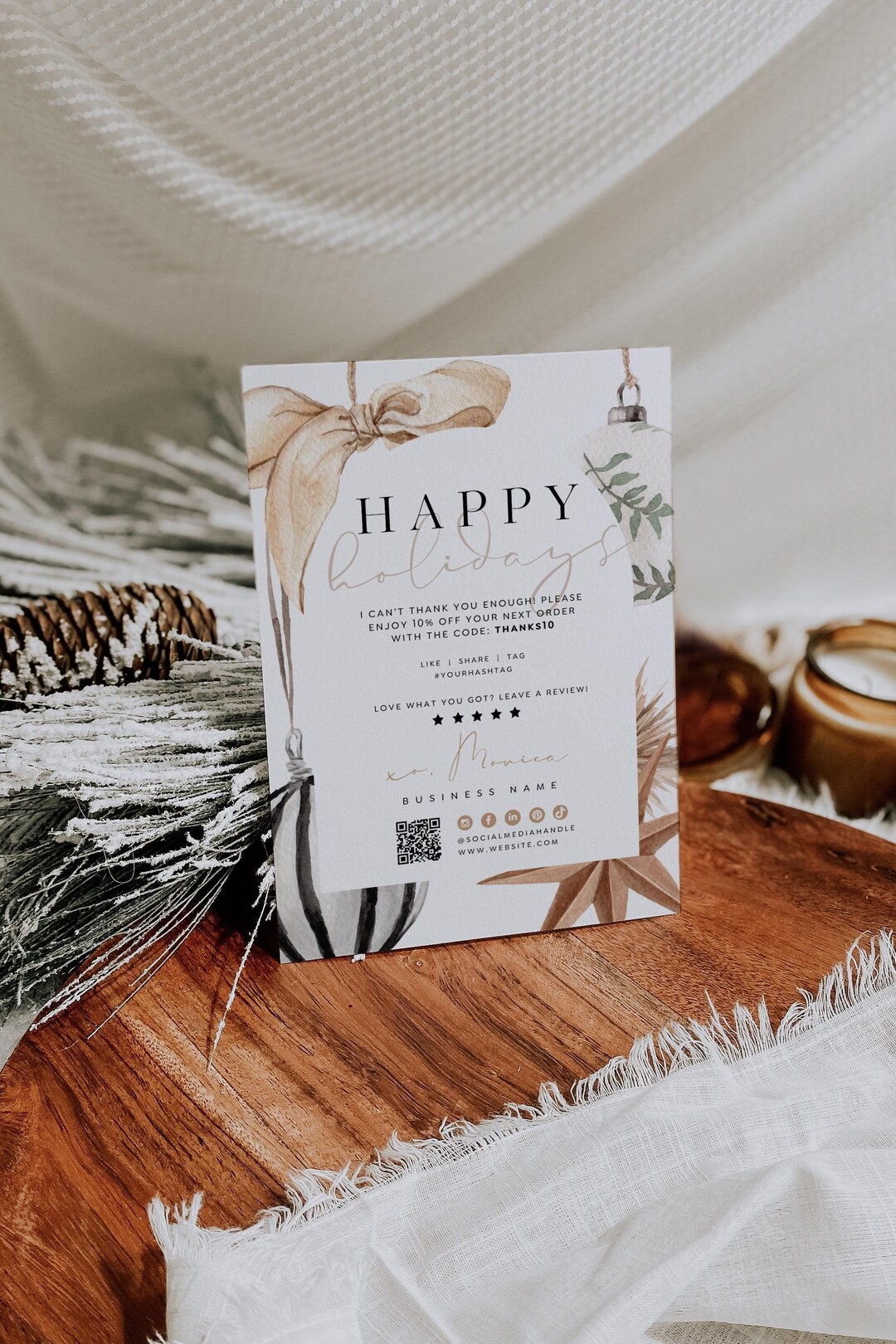 Boho Christmas Business Thank You Card QR Code Canva Template, Scandi ...