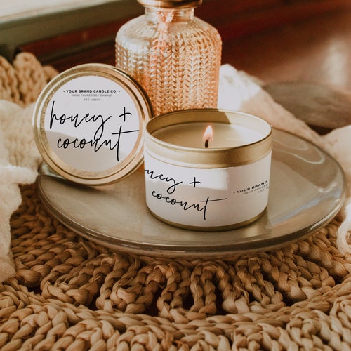 Thin Candle Label Templates Editable Candle Tin Label Script Etsy
