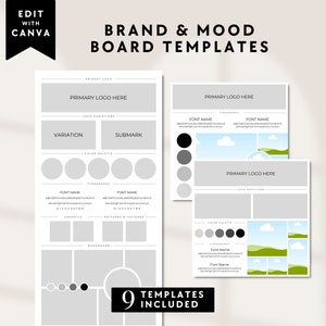 Brand Board Template Mood Board Canva Template Style Guide Branding Template Moodboard Business Brand Identity Kit DIY Branding Boards