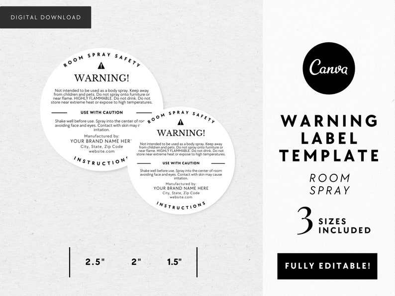 Room Spray Warning Label Template Digital Download Editable Etsy