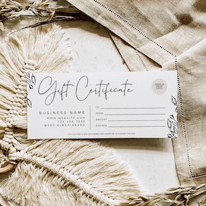 Modèle de chèque-cadeau bohème, chèque-cadeau imprimable DIY, carte-cadeau modifiable, chèque-cadeau spa, modèle canva - Shiloh