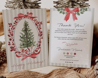 Vintage Christmas Thank You Card Canva Template, Editable Classic Holiday Order Insert, Cottagecore Business Packaging