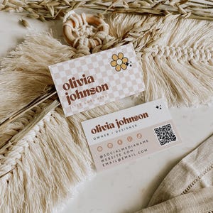 Retro Business Card Template, Printable Groovy Business Card Design, QR Code Business Card, Scannable Card, Editable Canva Template - Pixie