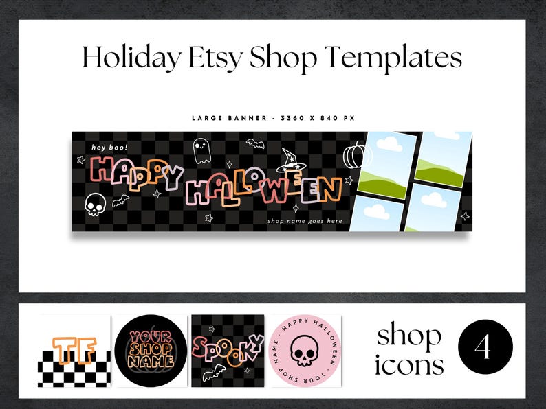 Pastel Halloween Etsy Banner Canva Template, Etsy Store Branding Editable Halloween Shop Banner, 90s Etsy Store Cover Spooky Shop Branding image 3