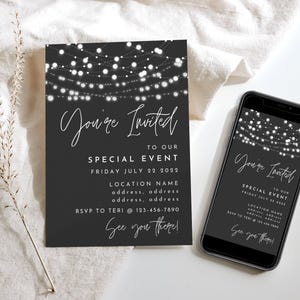 Modelo de convite empresarial moderno, convite para evento especial, modelo de história do Instagram para evento noturno, convite de texto digital Canva