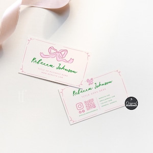 Coquette Business Card Template Canva QR Code, Trendy Cute Fun Business Branding, Whimsical Feminine Editable Business Card Template - CB10