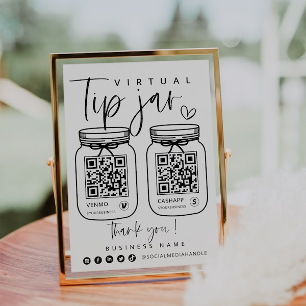 Printable Virtual Tip Jar Venmo Payment Sign, QR Code Sign Template, Editable Tips Accepted Sign Canva Template, Instant Download - Gwen