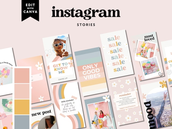 Rainbow Retro Instagram Story Templates Canva, IG Stories, Instagram Branding, Social Media Templates, Editable Story Templates - Dani