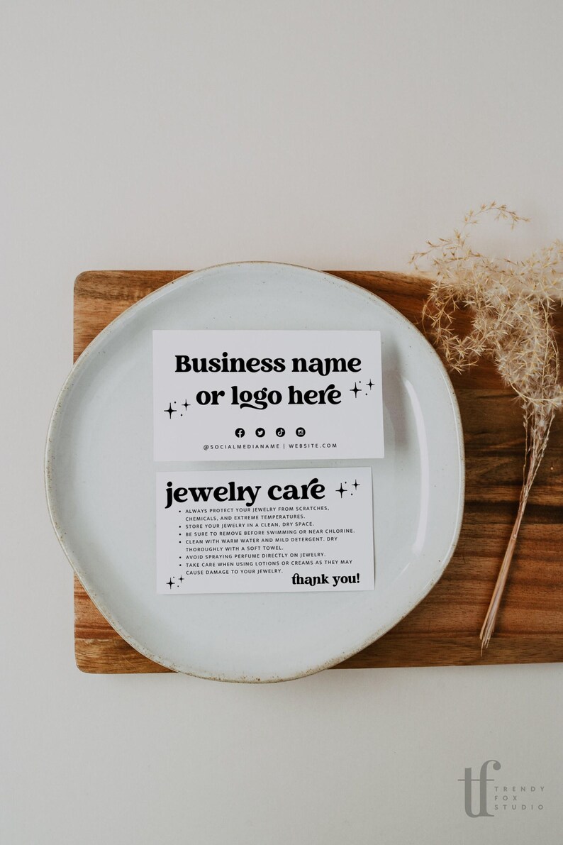 Retro Jewelry Care Card Canva Template, Editable Thank You Package Insert Bild 2