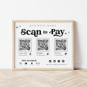 Retro Scan to Pay Sign Template, QR Code Sign, Printable Payment Sign, Accepted Payments Sign, CashApp Paypal Sign, Printable Sign - Dani