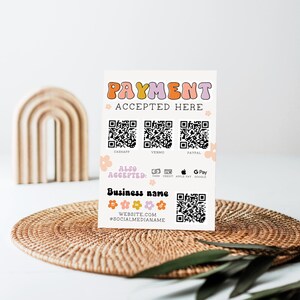 Retro Scan to Pay Sign Template, QR Code Sign, Printable Payment Sign, Accepted Payments Sign, CashApp Paypal Sign, Payment Here Sign Birdie