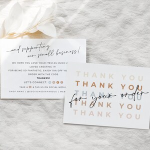 Plantilla editable de tarjeta de agradecimiento para pequeñas empresas, Boho imprimible gracias por su tarjeta de compra, inserto de paquete para pequeñas empresas, Canva - Casey