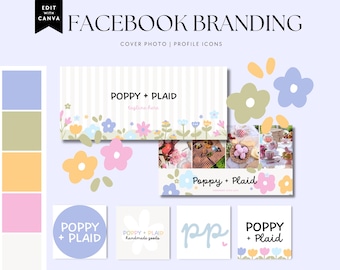 Preppy Cottagecore Facebook Cover Canva Template, Abstract Floral Botanical Facebook Branding - Bliss