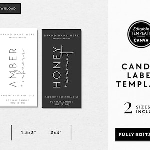 Vertical Candle Label Template, Editable Minimal Candle Label, Modern Thin Candle Label, Printable Vertical Product Label DIY Label Stella image 2