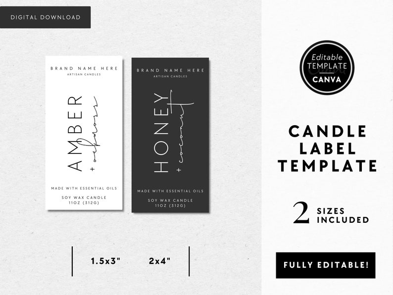 Vertical Candle Label Template, Editable Minimal Candle Label, Modern Thin Candle Label, Printable Vertical Product Label DIY Label Stella image 2