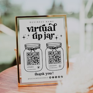 Printable Virtual Tip Jar Venmo Payment Sign QR Code Sign Template, Editable Tips Accepted Sign Canva Template, Instant Download - Dani