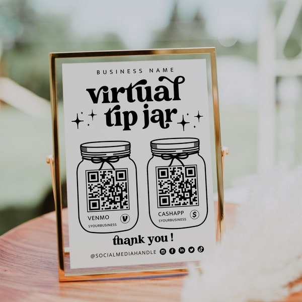 Printable Virtual Tip Jar Venmo Payment Sign QR Code Sign Template, Editable Tips Accepted Sign Canva Template, Instant Download - Dani