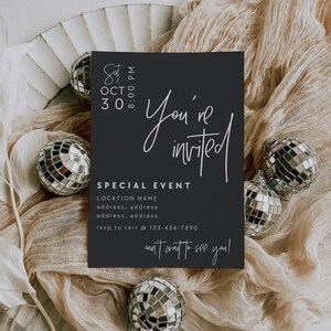 Black Business Invitation Template, Grand Opening Invitation, Digital You're Invited, IG Story Invite Template, Text Invitation Canva - Dusk