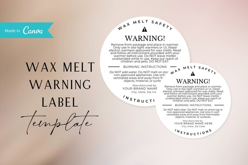 Wax Melt Warning Label Template Digital Download Editable Etsy
