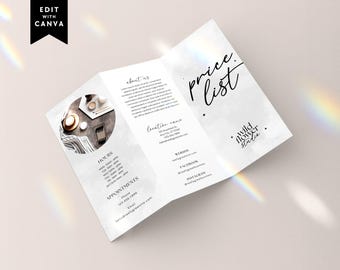 Editable Tri-Fold Price List Canva Template, Printable Salon Hair Spa Services Rack Card Menu - Cinna