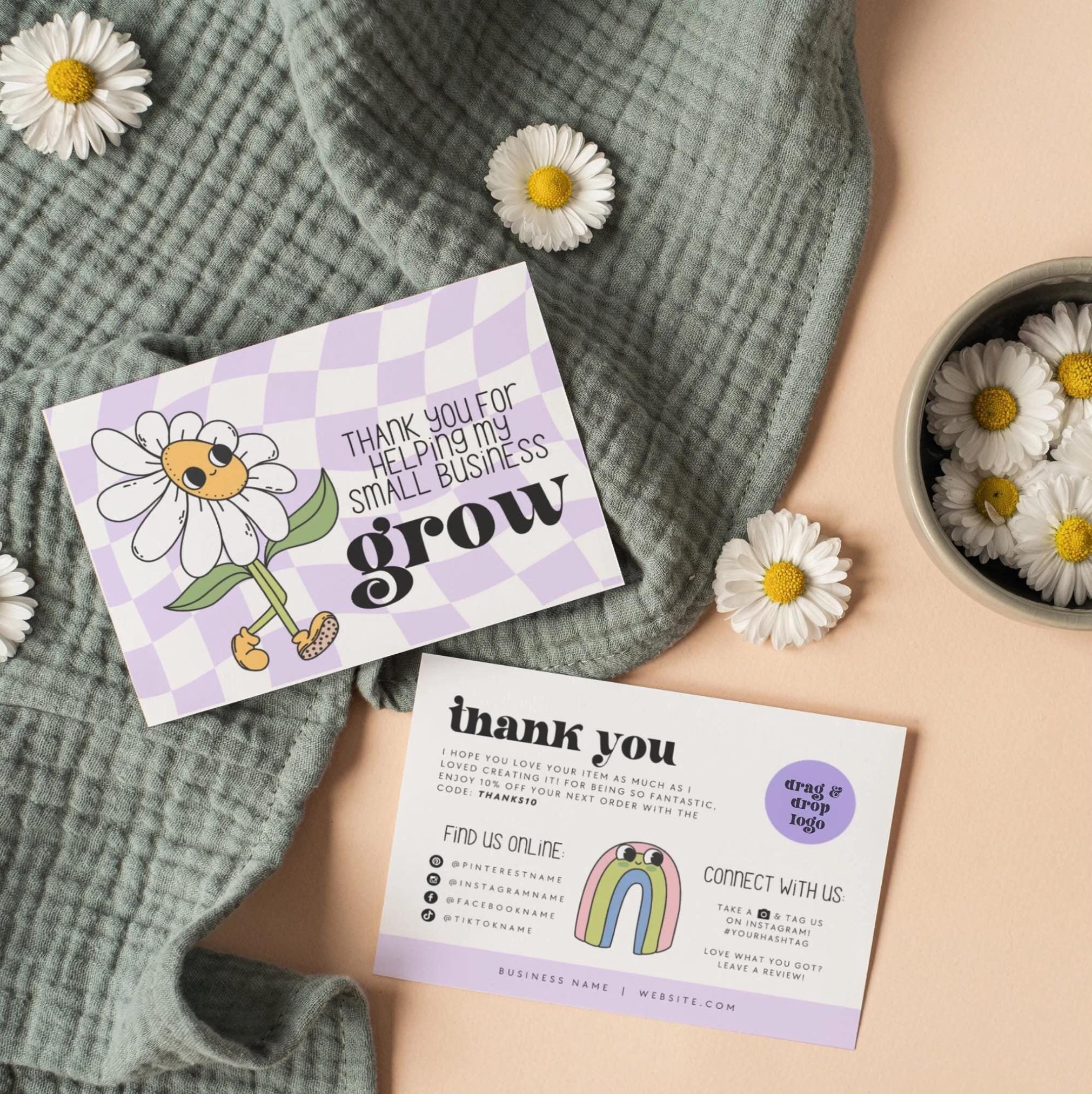 Retro Daisy Thank You Card Canva Template, Editable Business Insert ...