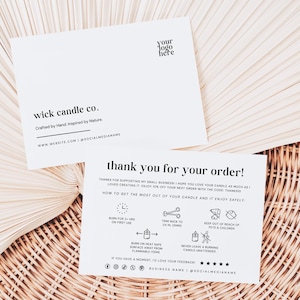Simple Editable Thank You Card & Candle Care Card Canva Template With Icons, Printable Candle Safety Instructions Package Insert Card - Livi