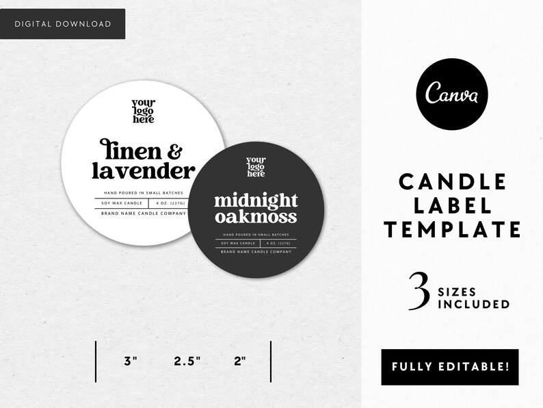 Round Retro Candle Label Canva Template Editable Candle Lid Etsy