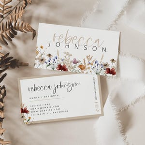 Boho Business Card Template Canva, INSTANT DOWNLOAD, Printable Watercolor Floral Business Card, DIY Calling Card, Bohemian Card - Gwen