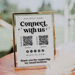 Retro Social Media Sign Canva Template QR Code, Follow Us On Social Media, Small Business Sign Template, Social Media Business Sign - Dani