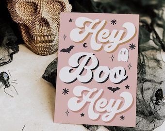 Pastel Girly Halloween Business Thank You Card Canva Template, Editable Hey Boo Customer Package Insert