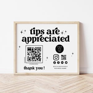 Printable Virtual Tip Jar Venmo Payment Sign QR Code Sign Canva Template, Editable Tips Accepted Sign Canva Template Instant Download - Dani