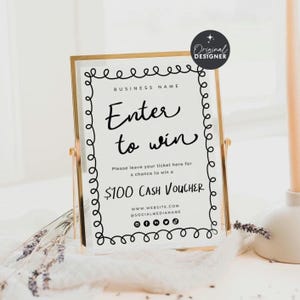 Whimsical Raffle Sign Canva Template, Cute Fun Enter To Win Poster, Pop-Up Prize Draw Signage for Business, Custom Printable 5x7 8x10 - Rose