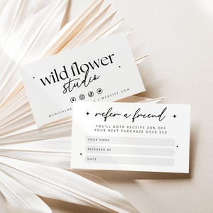 Refer A Friend Business Card Template, Printable Referral Discount Card, Canva Template, Client Referral Card, Editable Rewards Card - Cinna