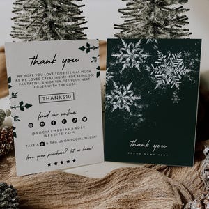 Christmas Business Thank You Card Template, Holiday Printable Thanks For Your Purchase, Snowflake Package Insert Card, Canva Thank you North