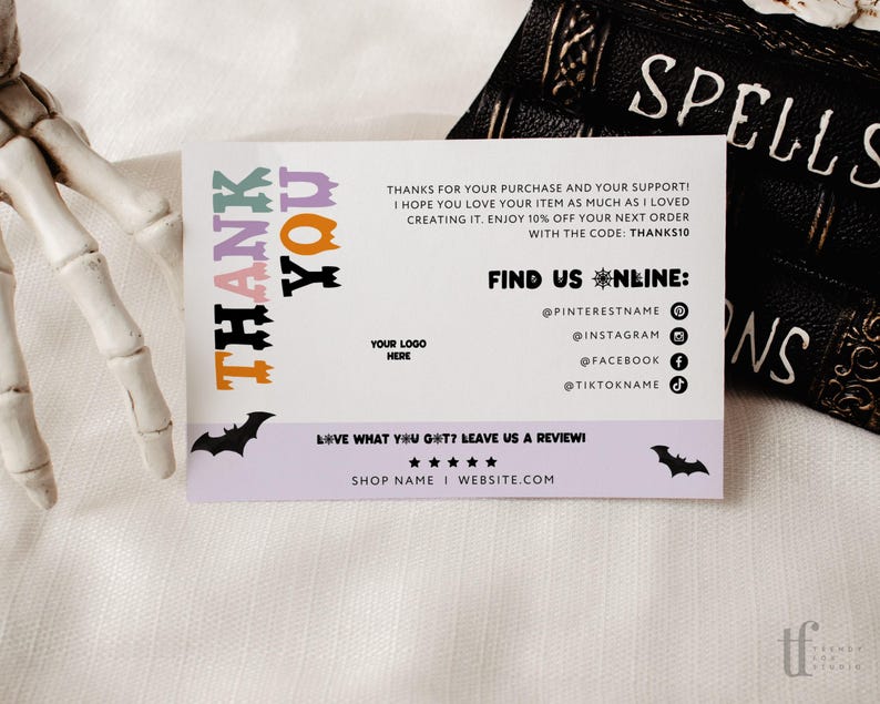 Retro Halloween Business Thank You Card Template, Editable Small ...
