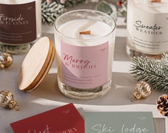 Modern Christmas Candle Label Canva Template – Editable Winter Holiday Candle Branding