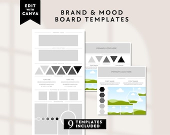 Brand Board Template Mood Board Canva Template Style Guide Branding Template Moodboard Business Brand Identity Kit DIY Branding Boards