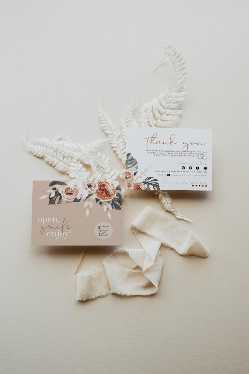 Boho Floral Business Thank You Card Canva Template, Customer Package ...